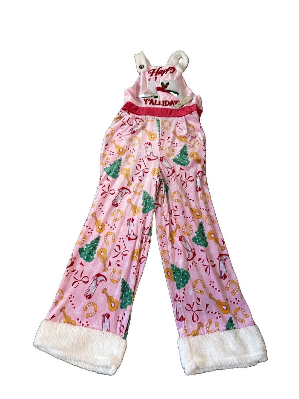 No Boundaries Women's Western Christmas Overalls Pajamas Size M 8-10 Pink NWT